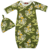 Green Floral Bamboo Newborn Gown & Hat Set