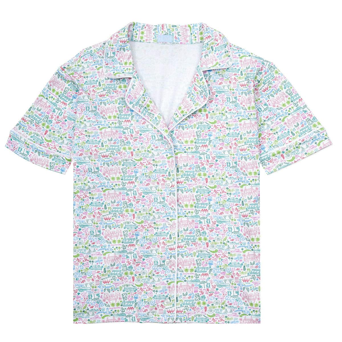 Palm Beach Women's Button Front Short Pajama Set, Multi