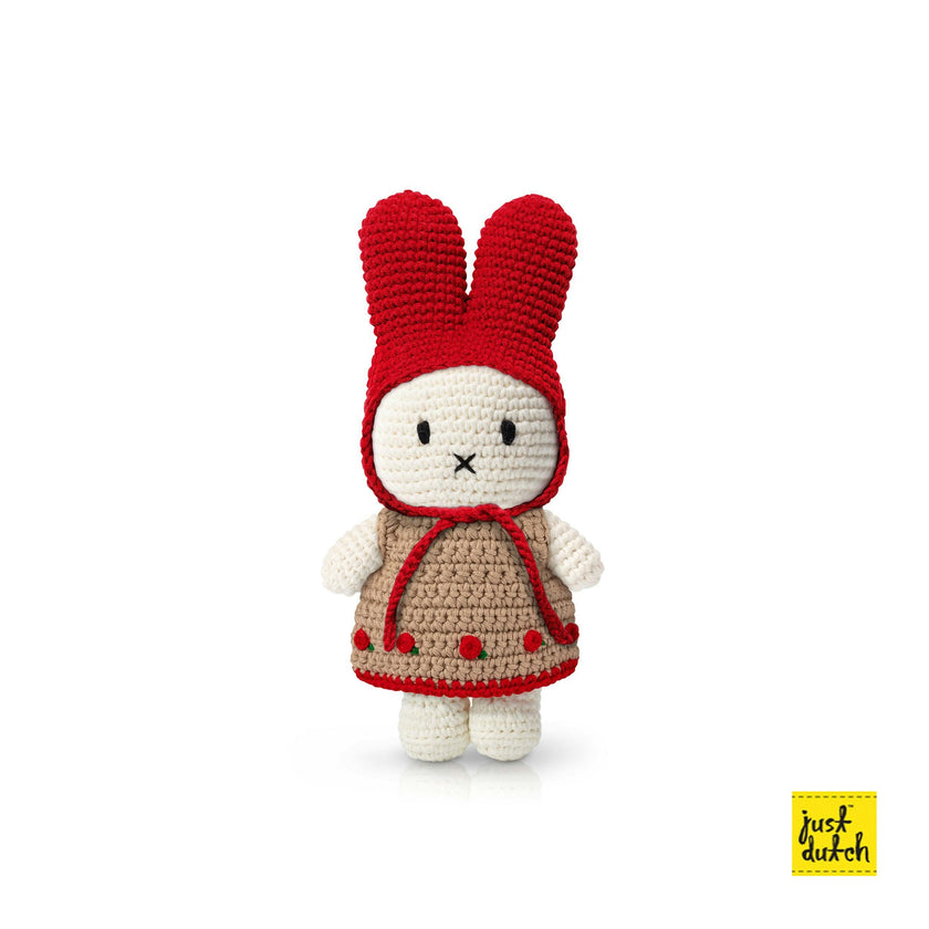 Miffy in Roses Dress with Red Hat Crochet Doll