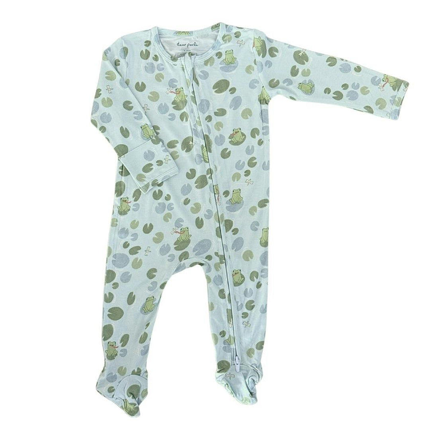 Footie Zippered One Piece in Ribbits by the Pond