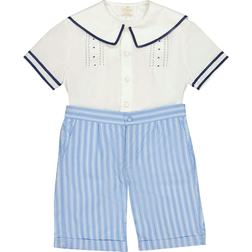 William Blue Stripe Sailor Shirt & Shorts Set