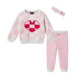 Infant Girls 3-Piece Sweater Set | Checkered Heart - Pink