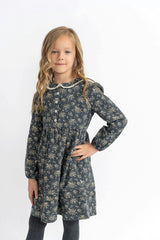 Woven Flower Print Dress Navy