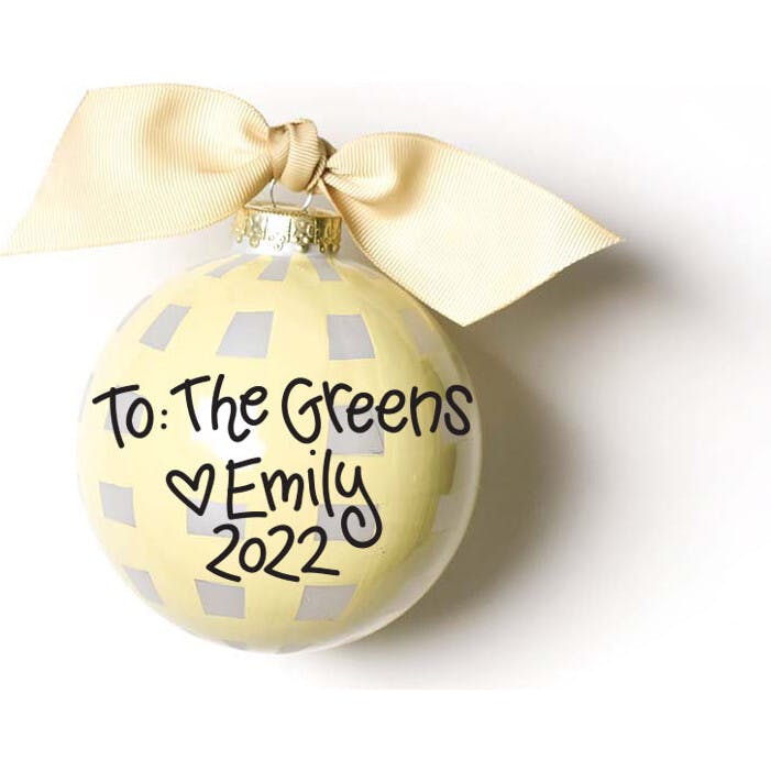 Welcome Sweet Baby Gingham Glass Ornament