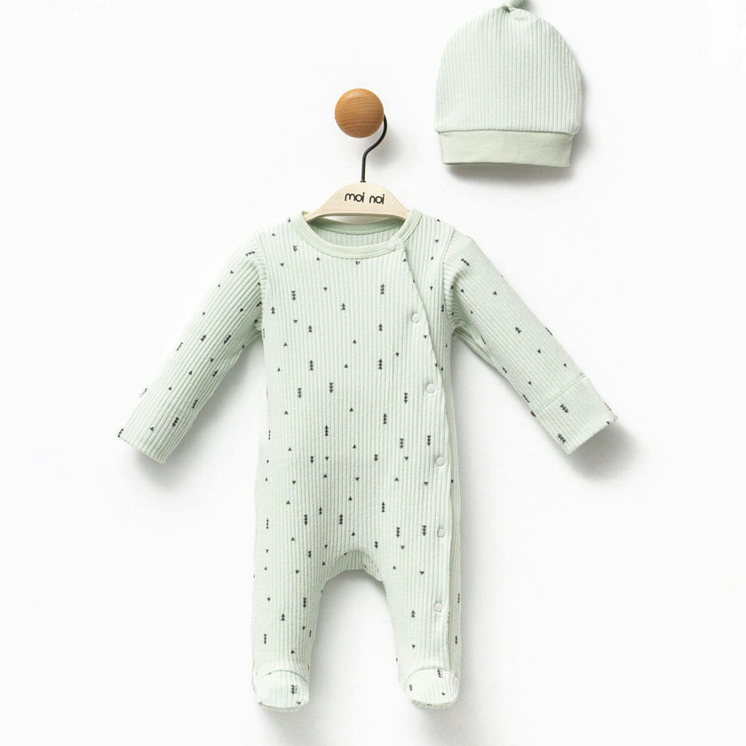 Mint Forest Print Babygrow & Hat