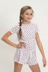 Girls Strawberry Print Short Sleeve Top and Shorts Set