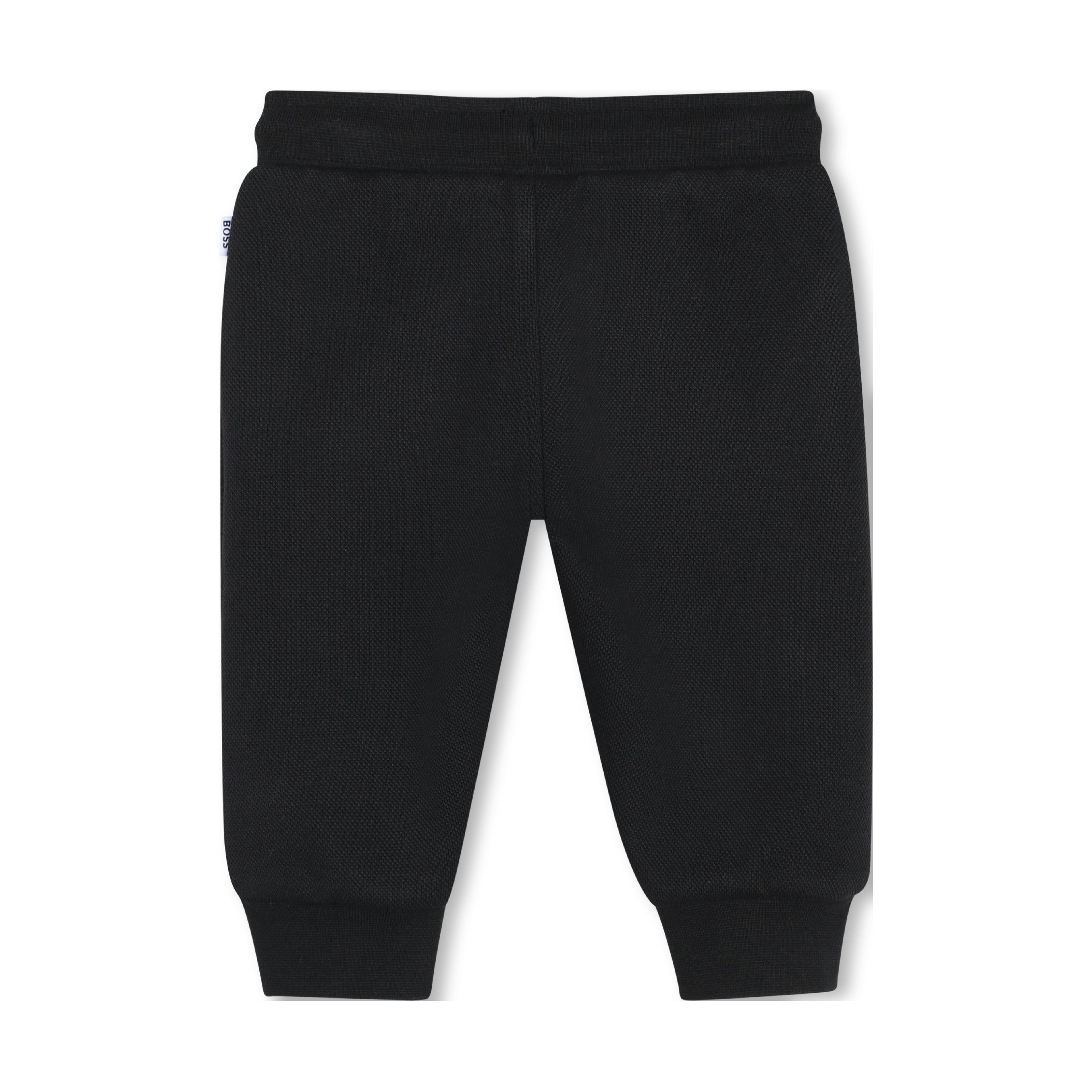 Black Textured Hooded Tracksuit Set