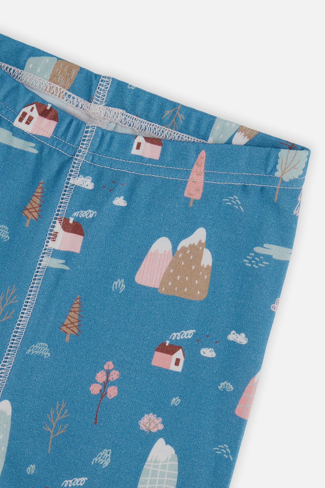 Organic Cotton Two Piece Pajama Set Blue House Print