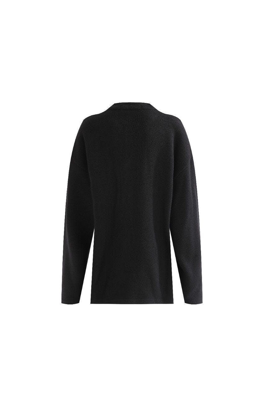 Jet Black Three-Button Henley Top