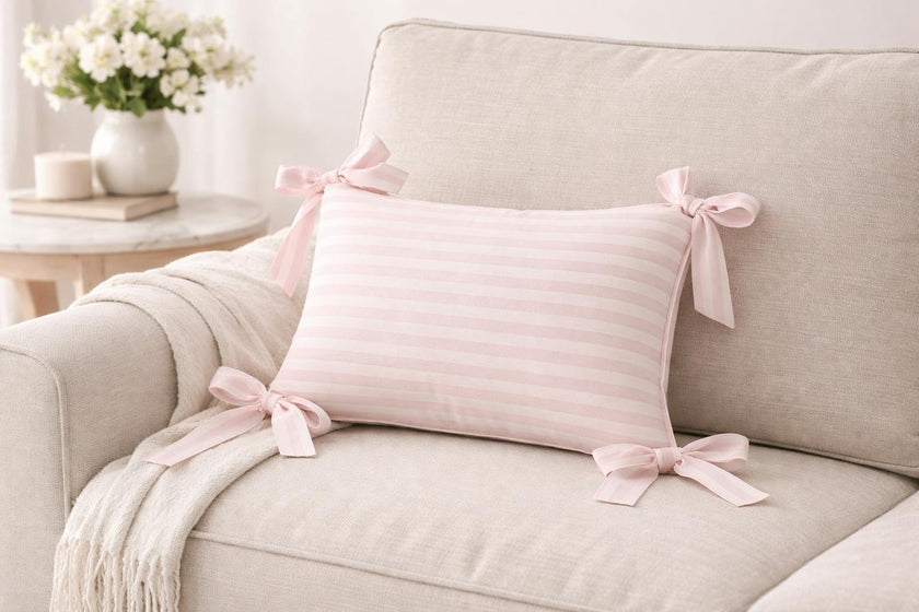DH Block Stripe Pillow with Bows