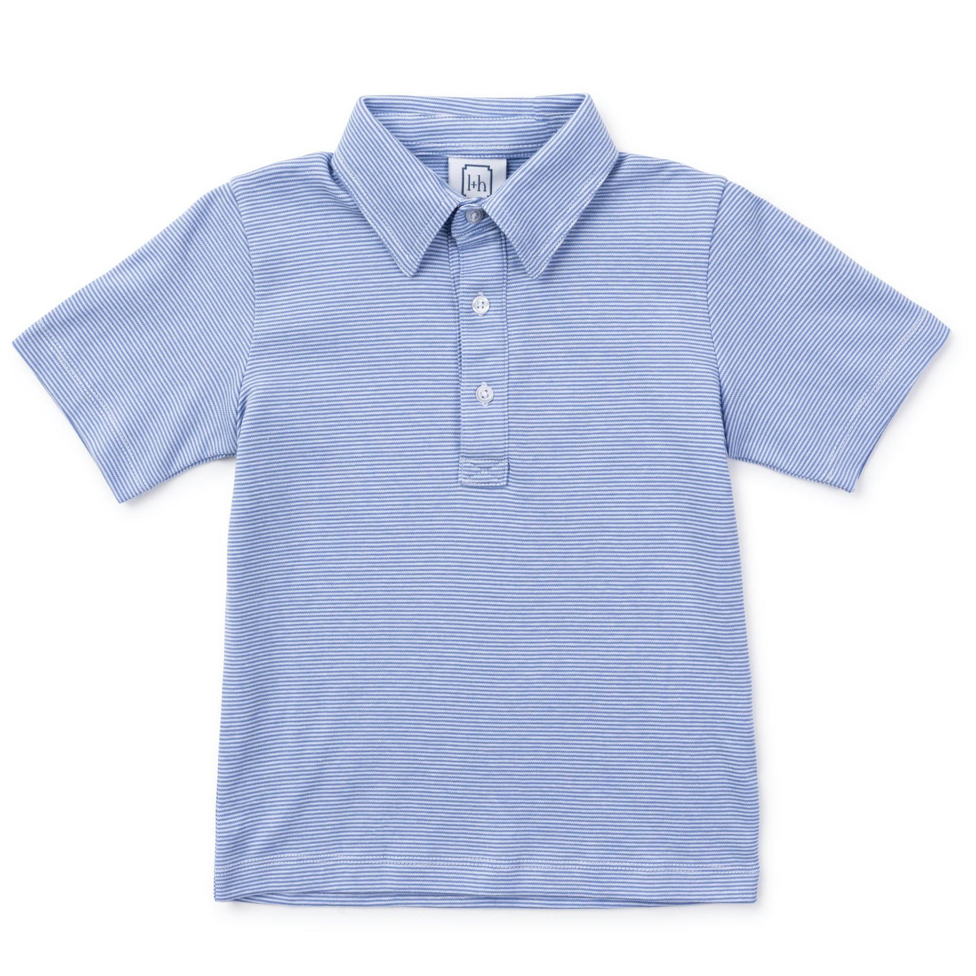 Griffin Boys' Pima Cotton Polo Golf Shirt Blue Stripes