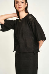 Lokaro Pointelle Top in Black