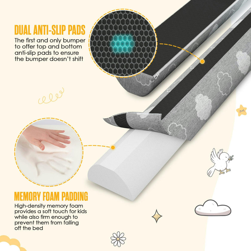 Sleepah Bed Bumpers for Toddlers - Memory Foam Guard Rail Pads for Kids Bed
