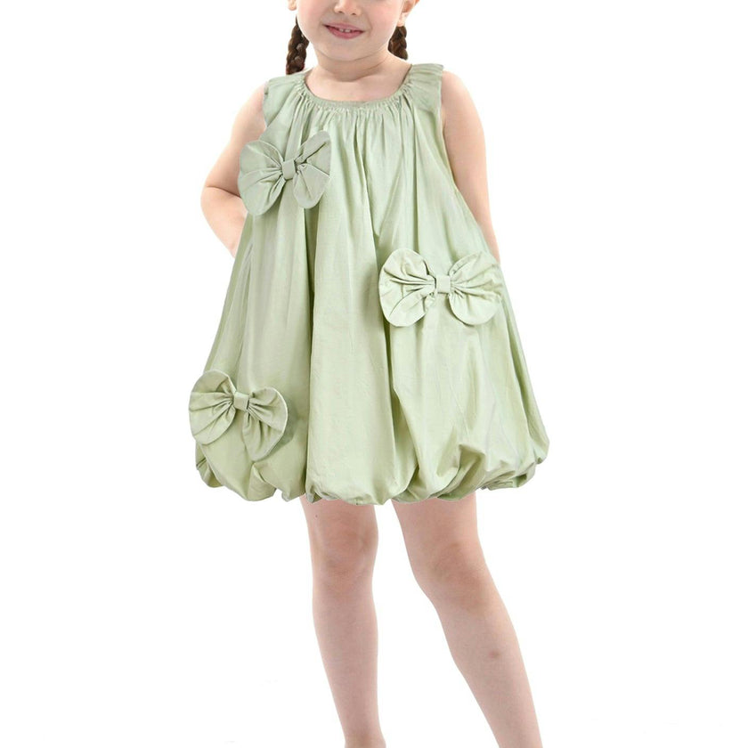 Sage Sleeveless Bow Dress