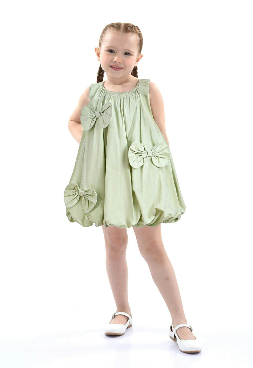 Sage Sleeveless Bow Dress