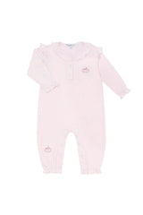 Pink Pumpkin Patch Embroidered Romper LS
