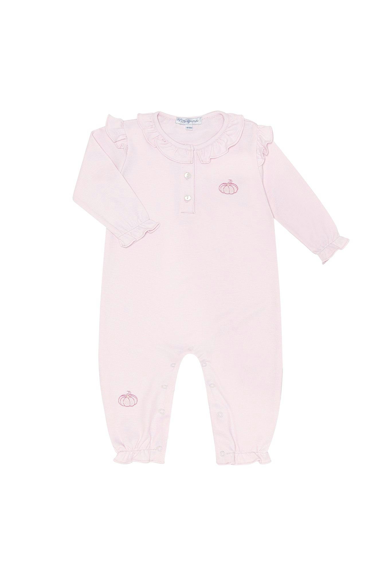 Pink Pumpkin Patch Embroidered Romper LS