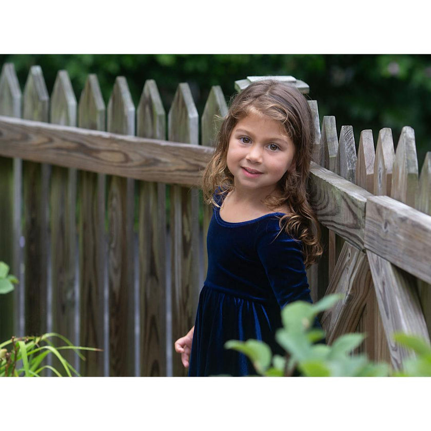 Twirly Dress in Navy Stretch Velvet FW25