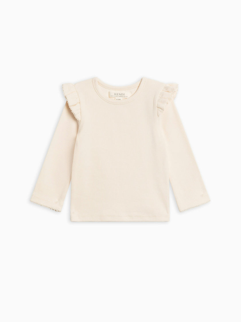 Rina Ribbed Ruffle Long Sleeve Top
