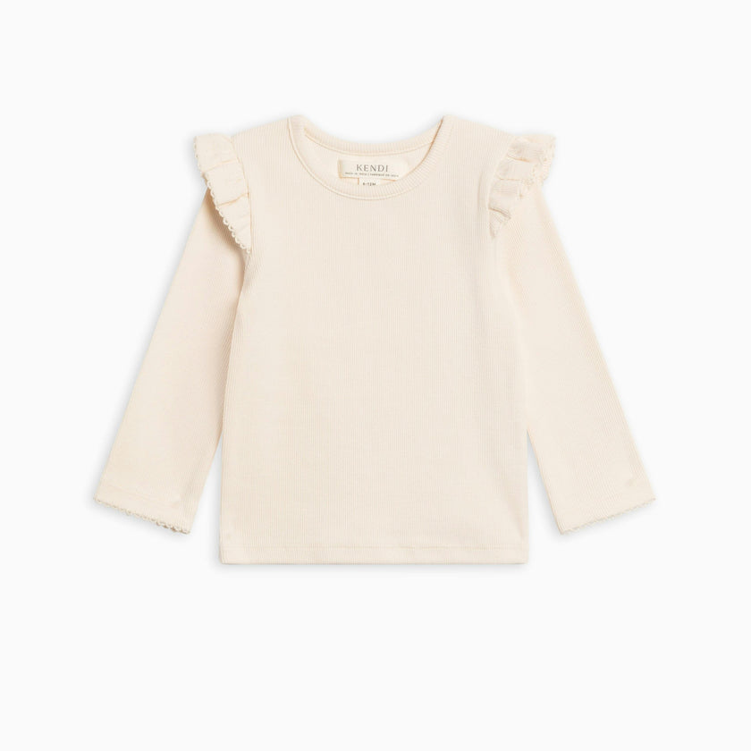 KENDI Rina Ribbed Ruffle Long Sleeve Top Amaya Floral / Mauve