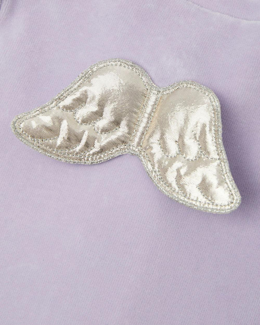 Velour Angel Wing Sleepsuit - Silver & Lilac