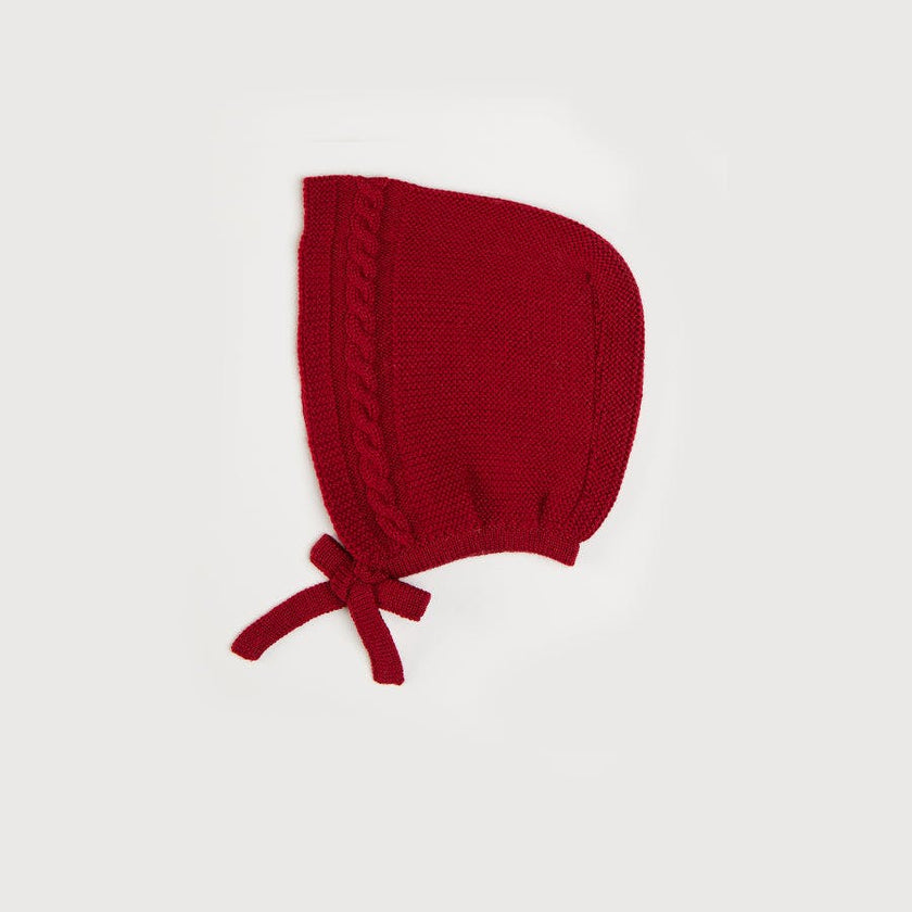 Cable Detail Knitted Bonnet In Red (S-L)