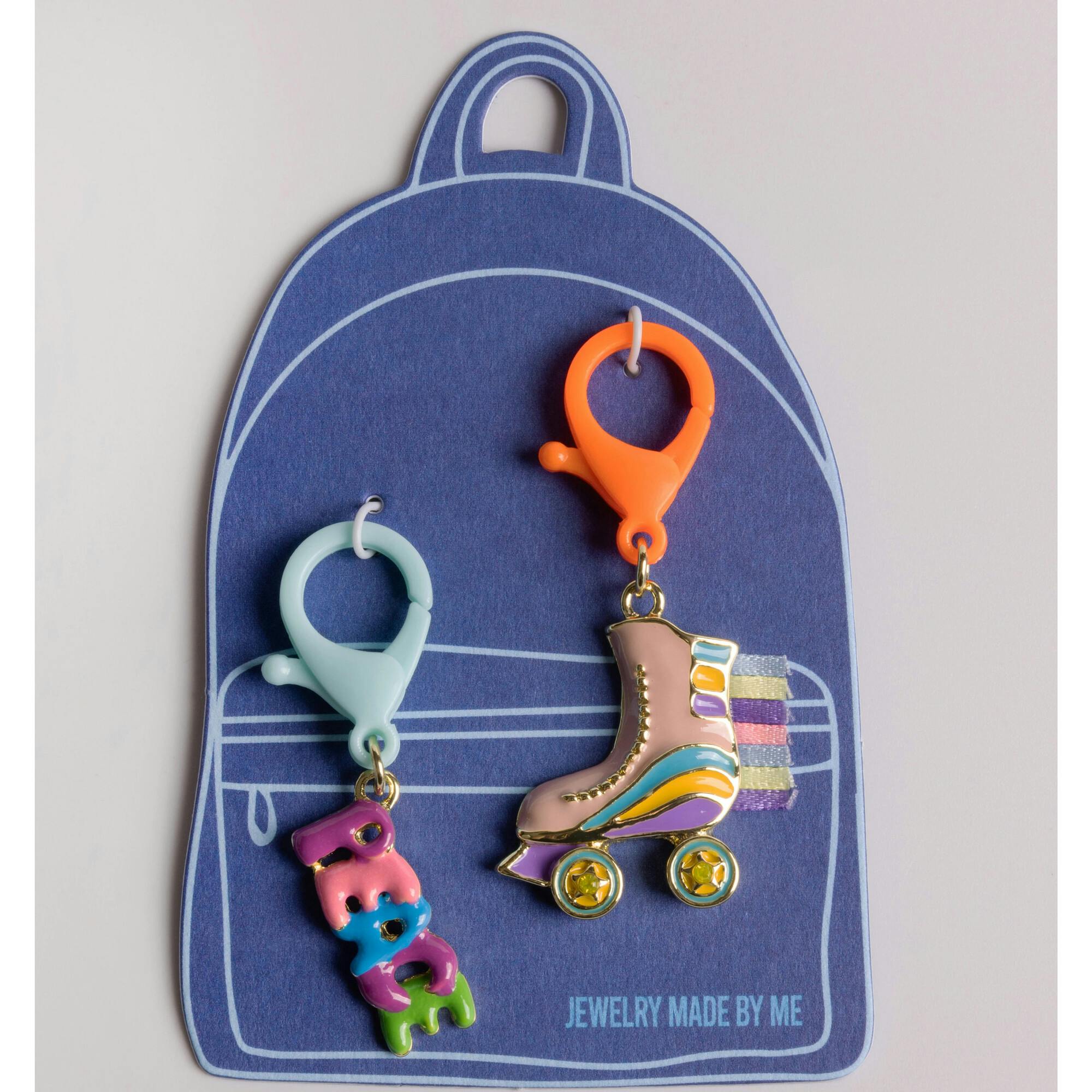 Enamel Roller Skate and Peace Word Backpack Charm Set of 2