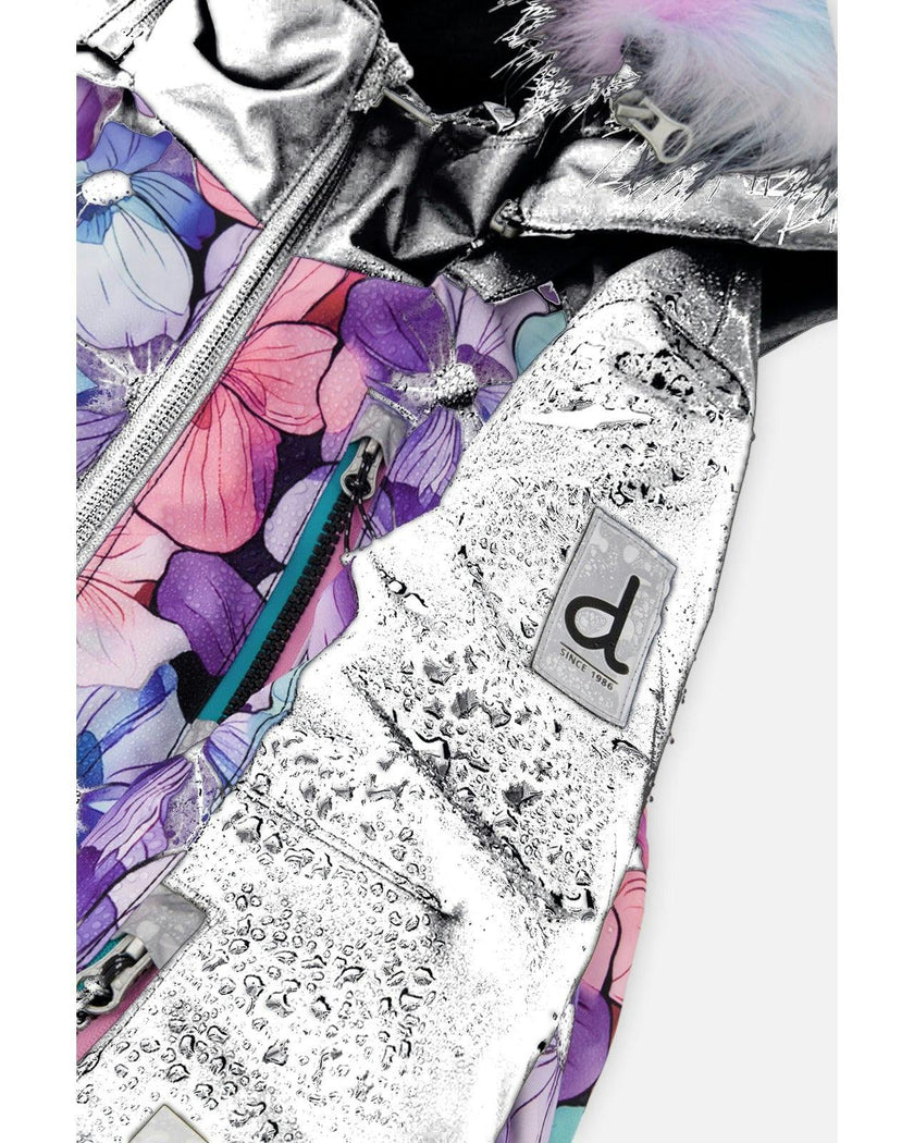 Kids One Piece Play Snowsuit Purple Floral Print