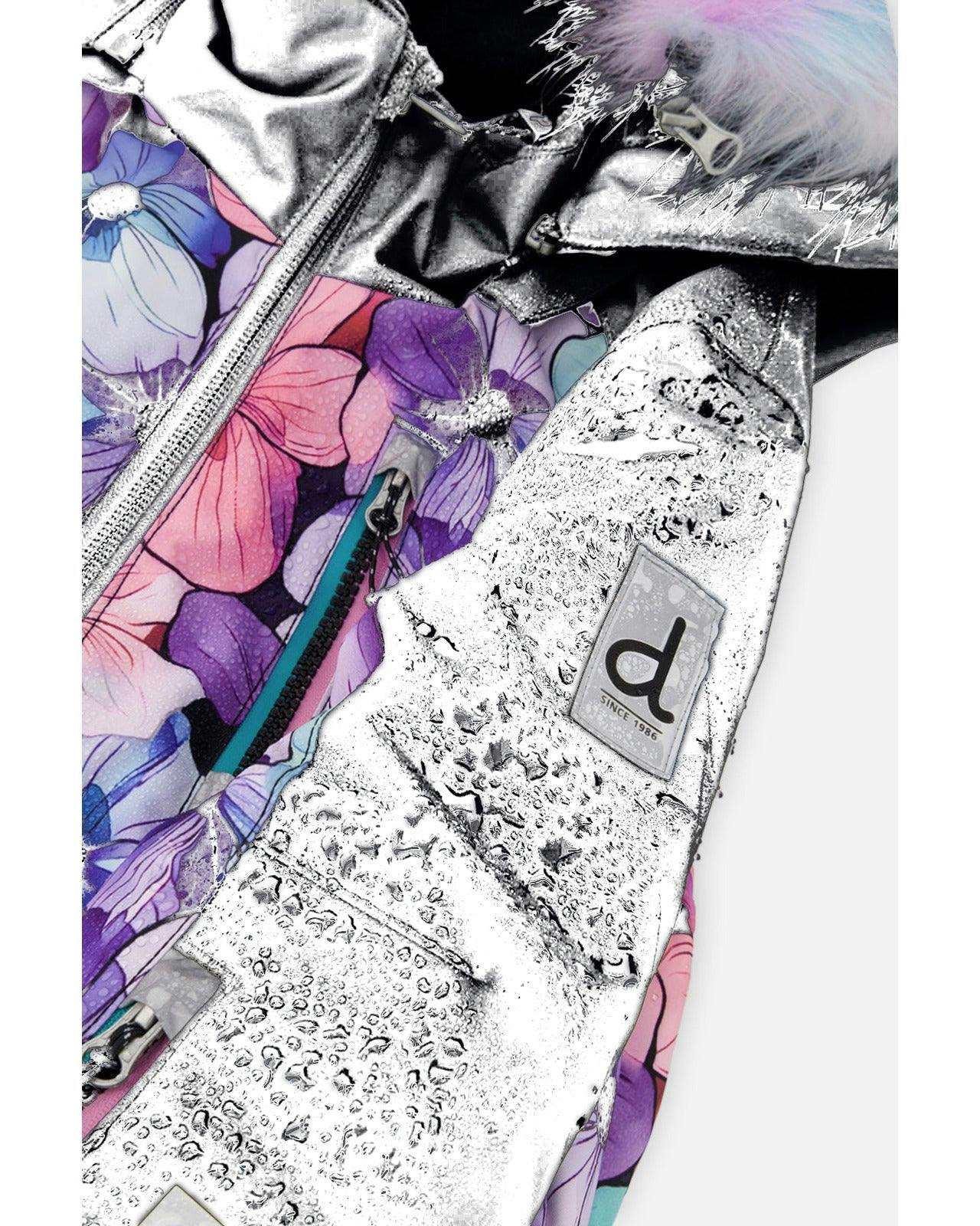 Kids One Piece Play Snowsuit Purple Floral Print