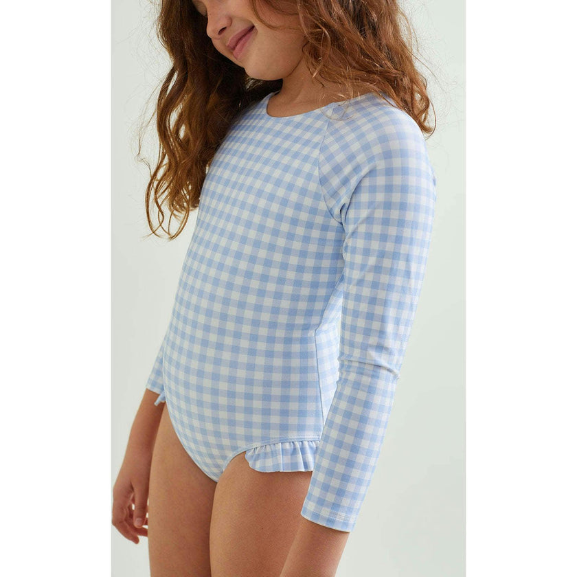 Girls Oasis Blue Gingham Rashguard One Piece