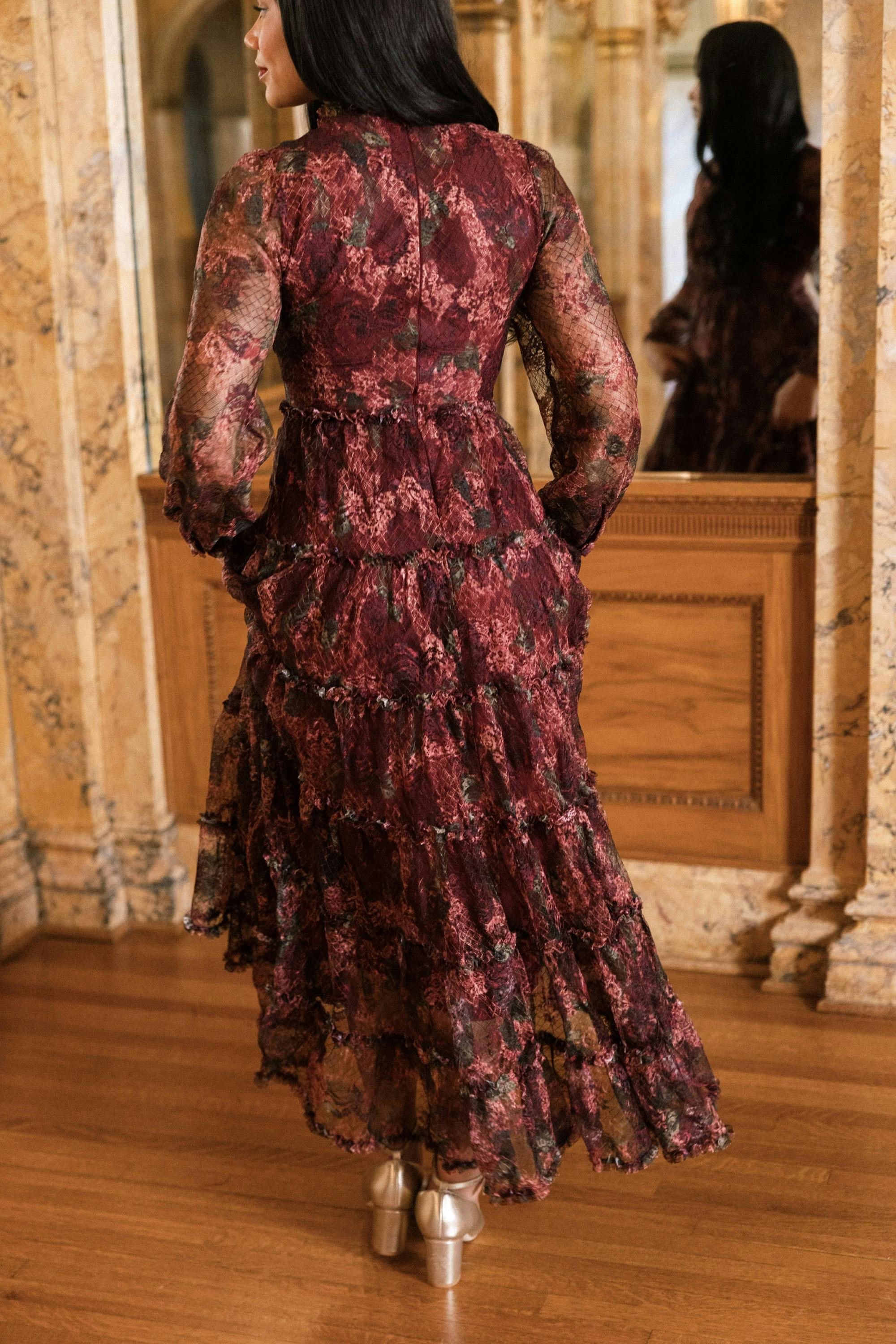 Madrigal Dress in Merlot Floral