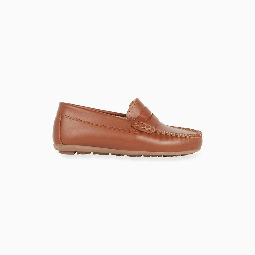 Tan Leather Boy Loafer Shoes