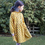 Girls All-Over Print Front Ruffle Long Sleeve Dress