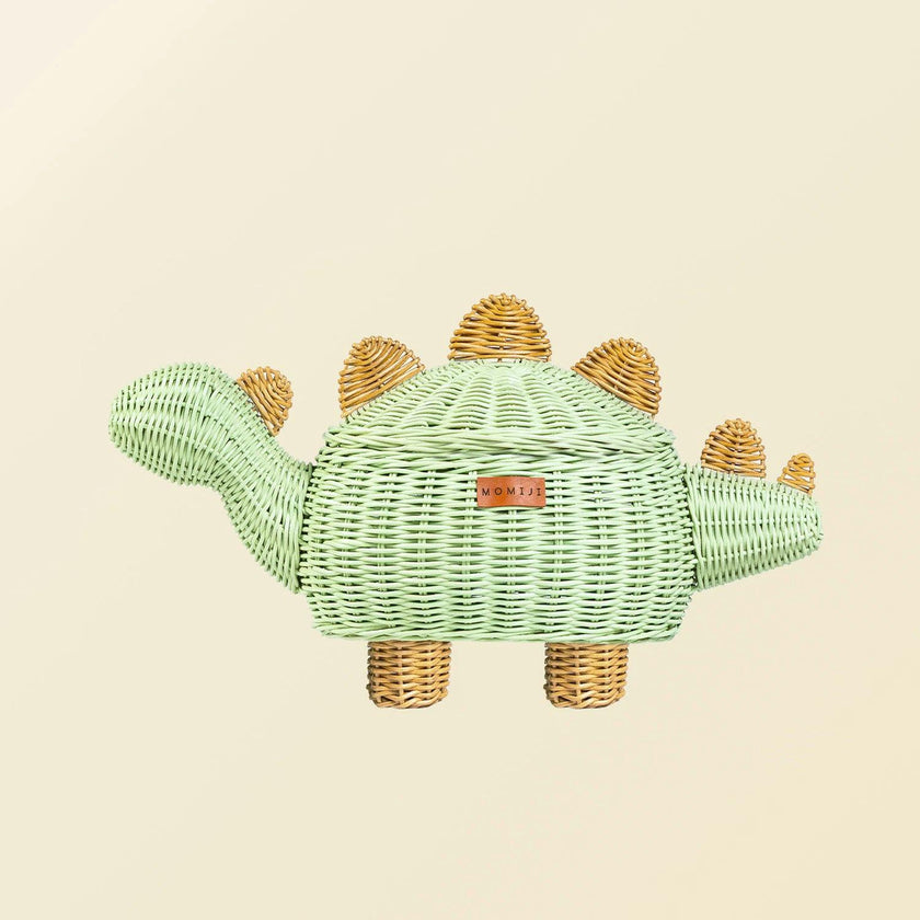 Dinosaur Rattan Storage Basket Mint Green - Medium