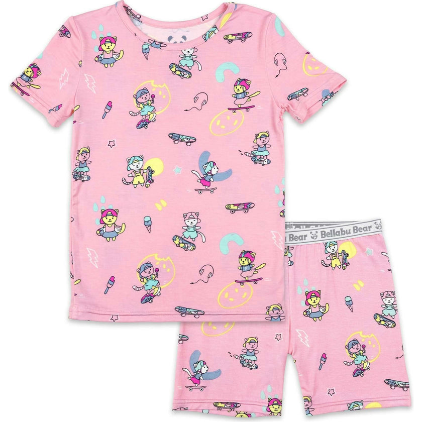 Skater Kitty Bamboo Kids Pajama Short Set