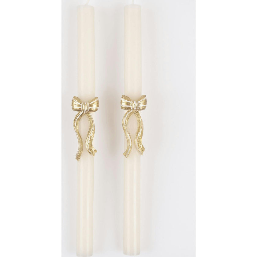 Gold Stripy Bow Table Candles