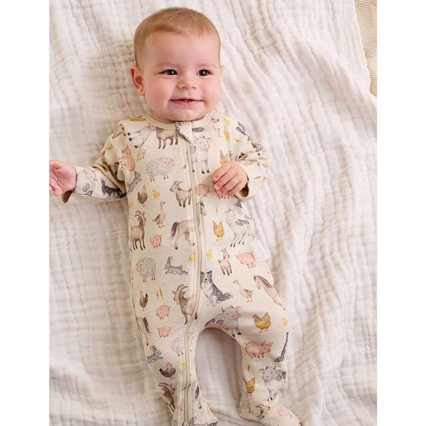 Printed Zip Growsuit Pack Farm Animals Print