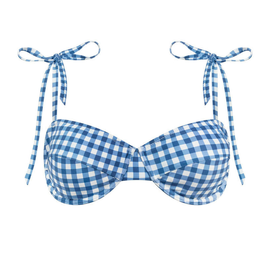 women's navy picnic gingham bikini top