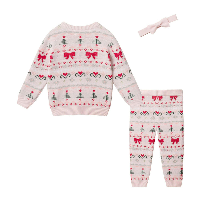 Infant (9-24M) Girls 3-Piece Sweater Set | Festive Bows & Hearts