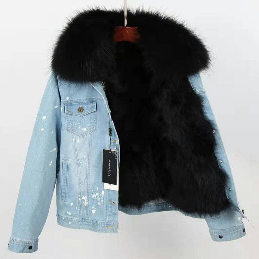 Women’s Ombre Fur Denim Jacket Grey