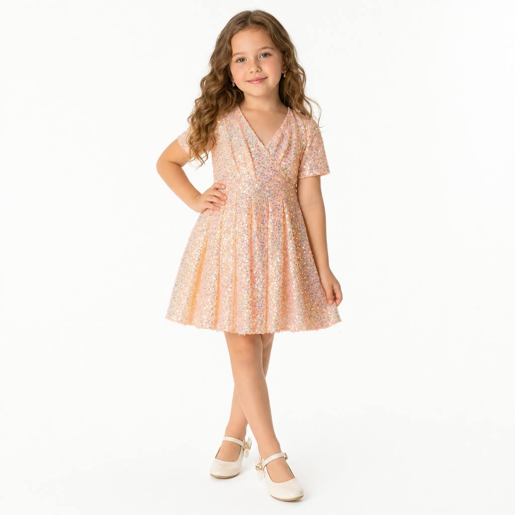 Shine Like a Star Peach Sequin Birthday Dress for Girls