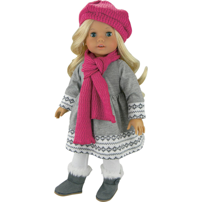 Sophia's Fair Isle Knit Trimmed Dress, Leggings, Beret and Scarf for 18" Dolls