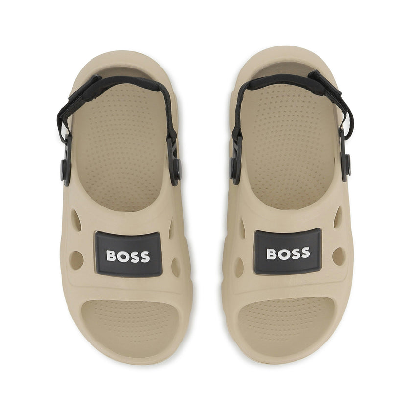 Beige BOSS Patch Sandals