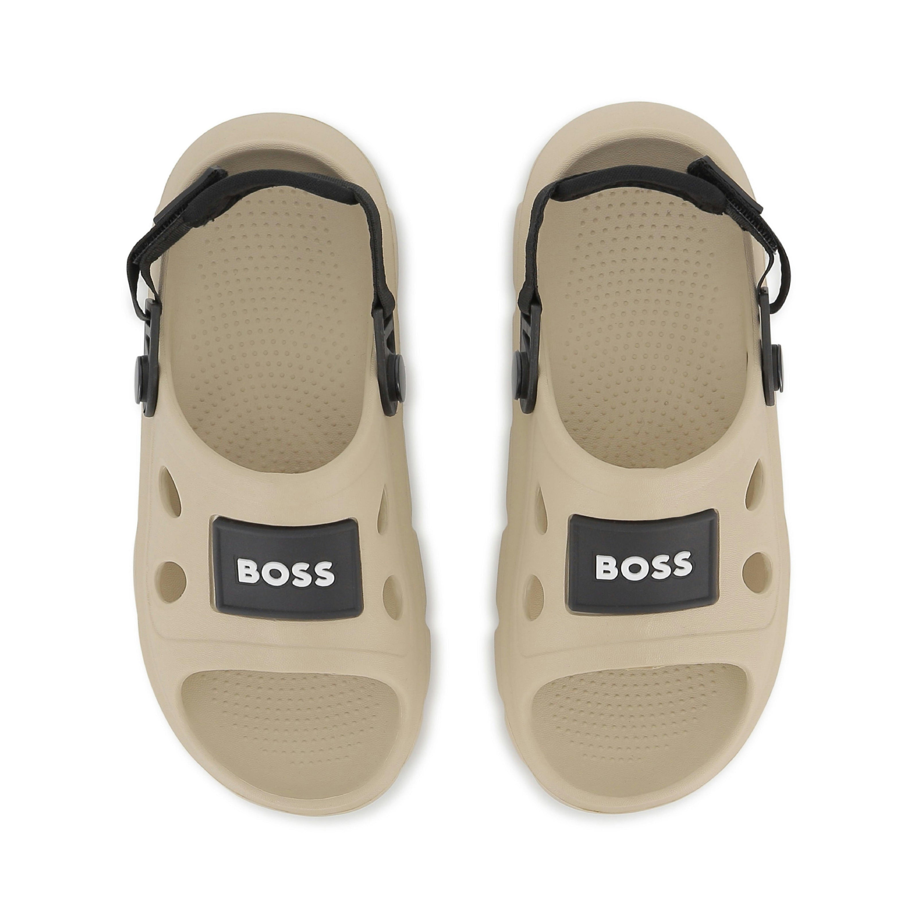 Beige BOSS Patch Sandals
