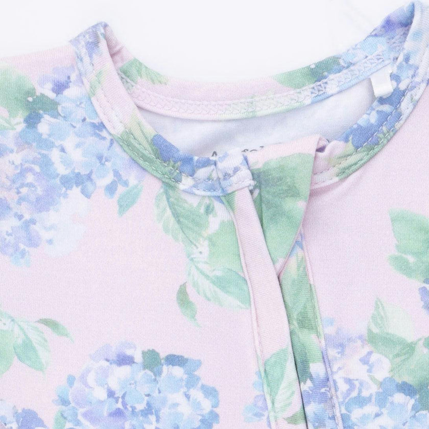 Hydrangeas - 2 Way Ruffle Back Zipper Footie