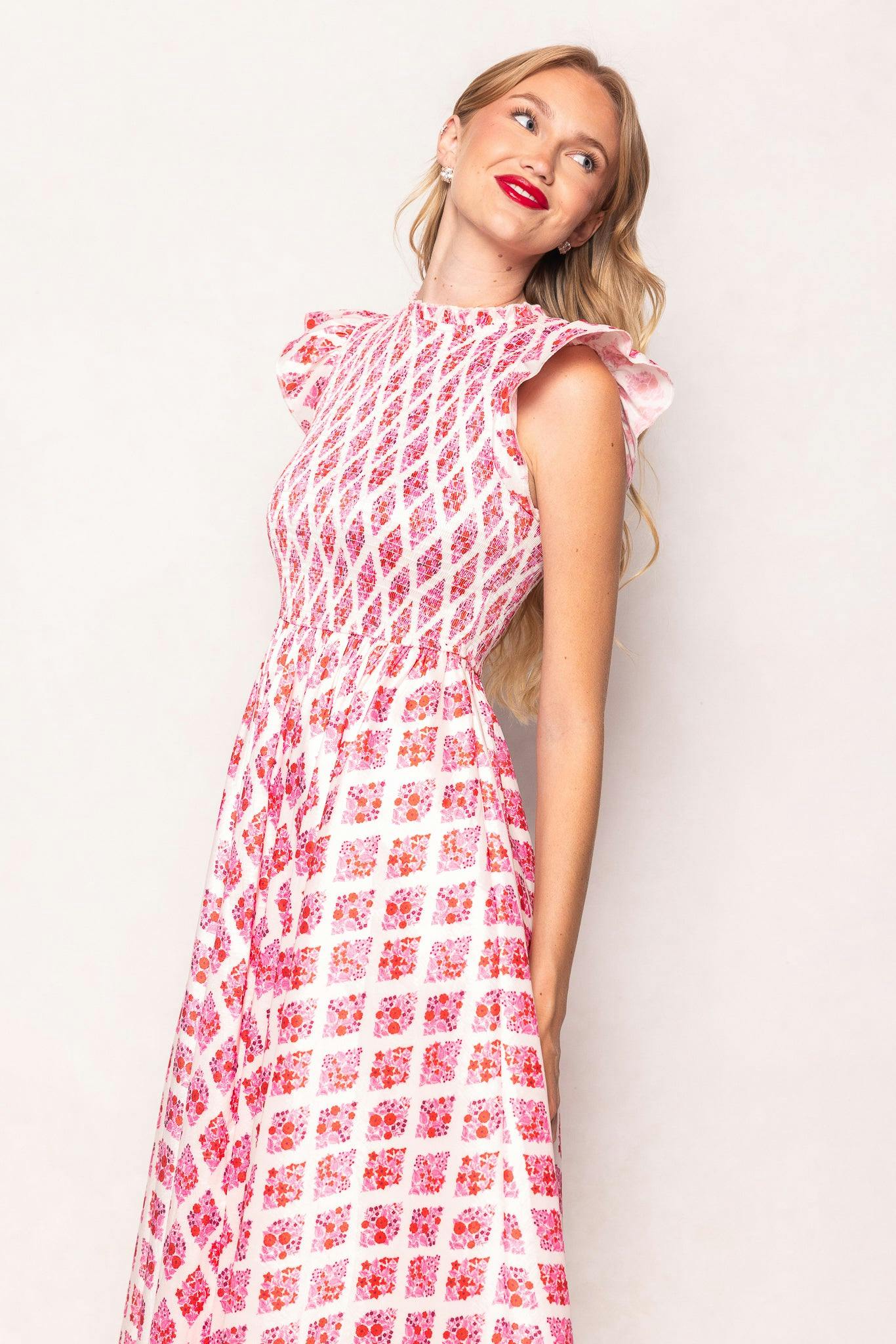 Kylie Dress in Rouge Lattice Floral