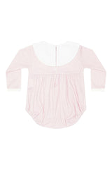 Pink Herringbone Embroidered Bubble LS