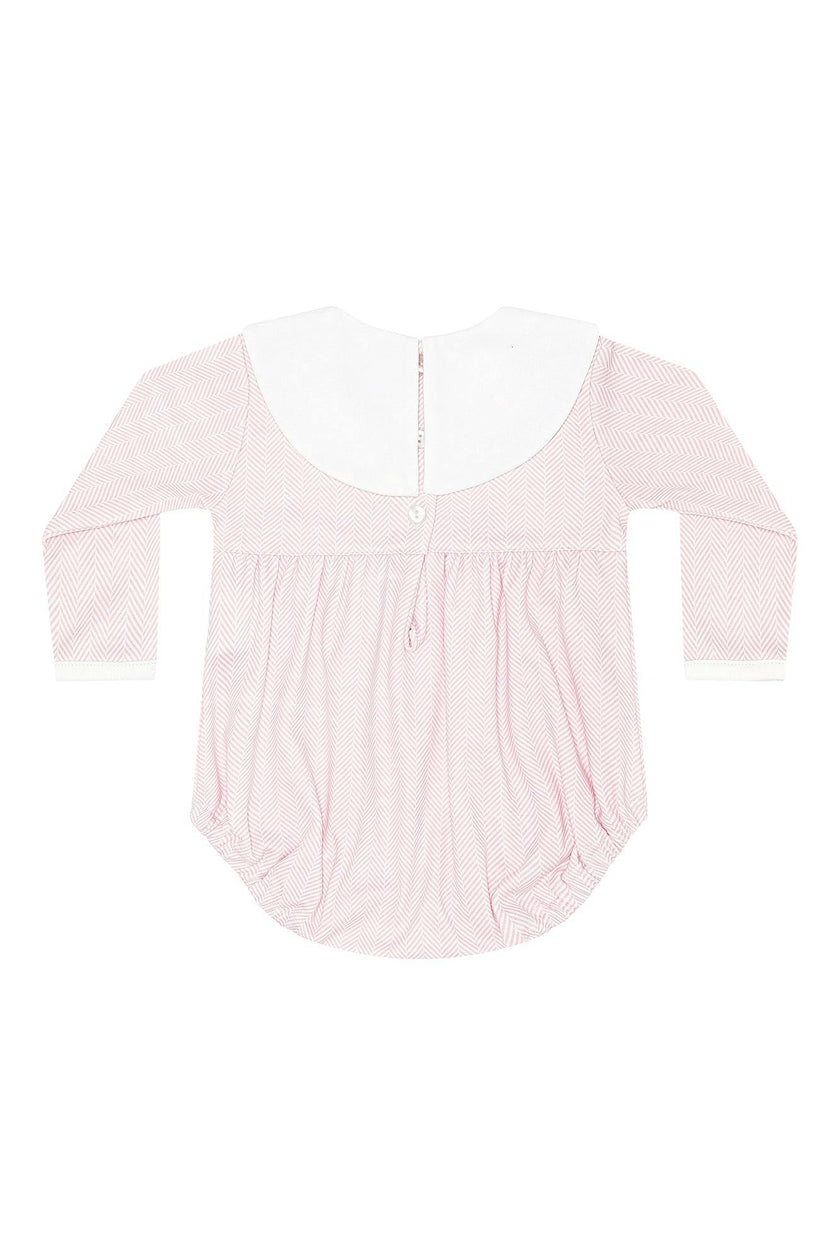Pink Herringbone Embroidered Bubble LS