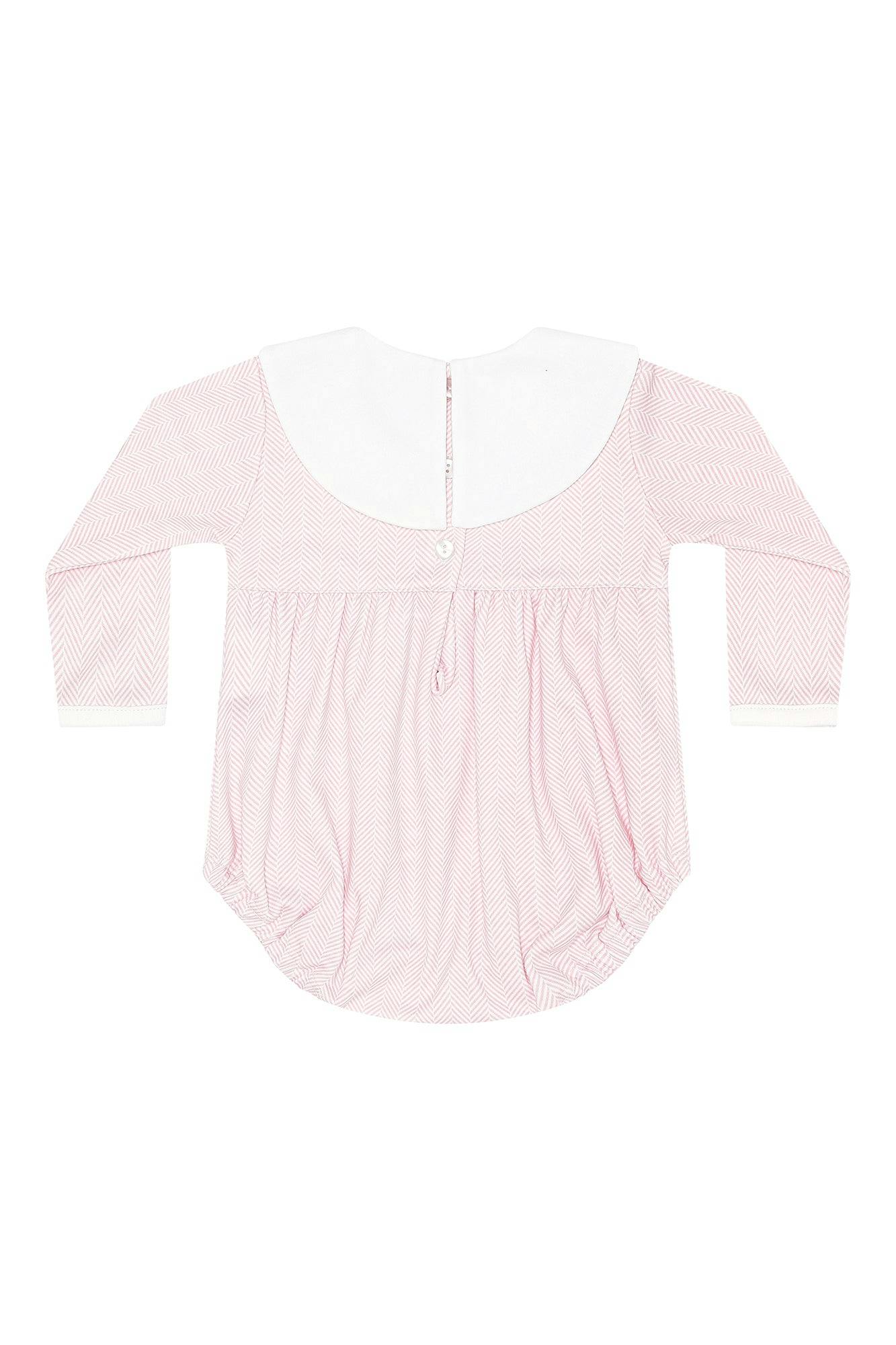Pink Herringbone Embroidered Bubble LS