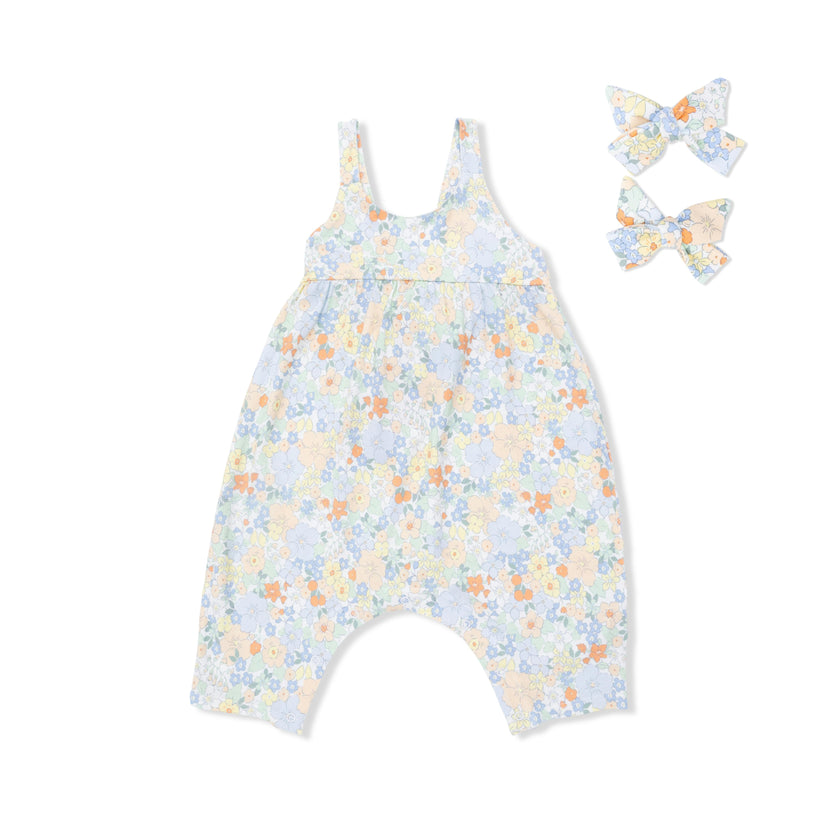 Georgia Floral - Tie Back Romper & 2 Pack Hair Bow Set